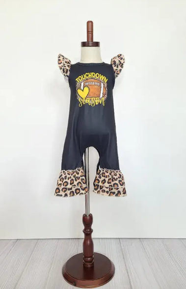 Baby Girls Touchdown Leopard Football Romper Outfit - abcthreads