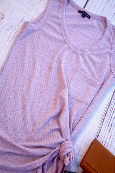 Women's Waffle Knit  Pocket Tank Top in Lavender - abcthreads