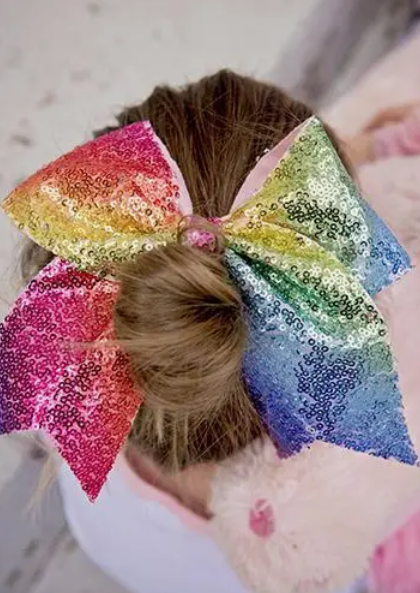 Girls Rainbow Sequin Cheer Bow - abcthreads