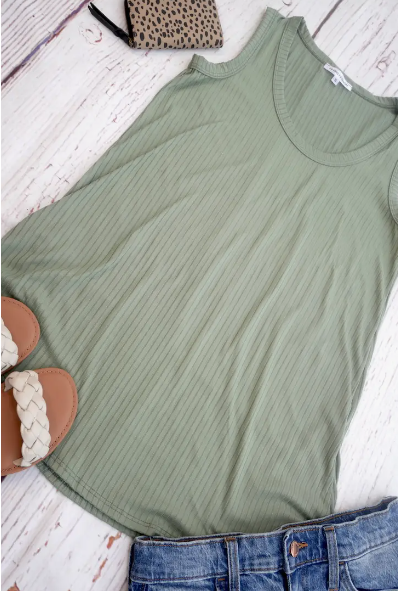 Women's Ribbed Long Length Tank Top in Sage - abcthreads