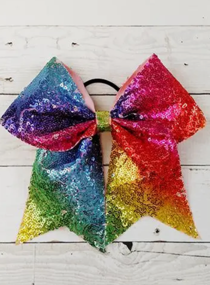 Girls Rainbow Sequin Cheer Bow - abcthreads