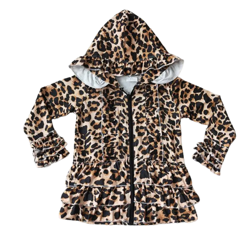 Girls Lightweight Ruffle Leopard Print Zip Sweatshirt - abcthreads