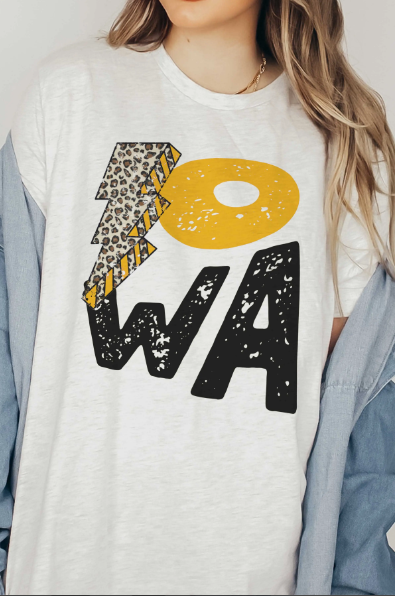 Iowa Leopard Lightning Bolt Distressed Graphic Tee - abcthreads