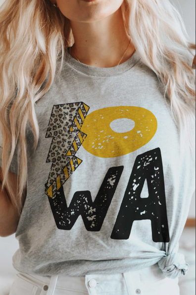 Iowa Leopard Lightning Bolt Distressed Graphic Tee - abcthreads