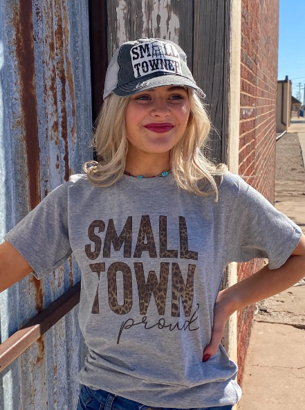 Small Town Proud Cute Leopard Graphic Tee - abcthreads