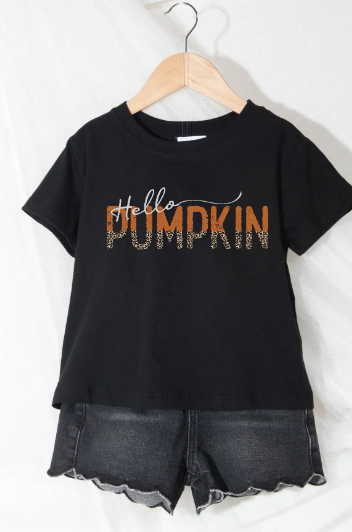 Kids Hello Pumpkin Leopard Graphic Tee - abcthreads