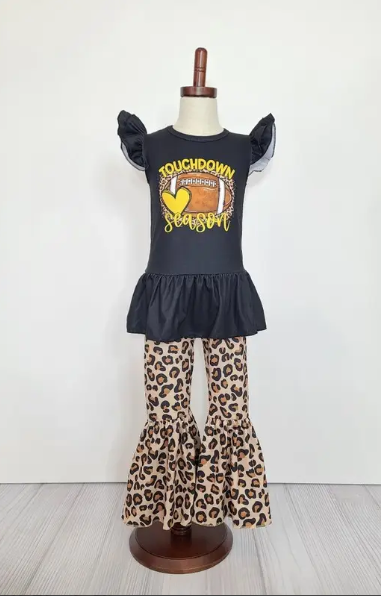 Girls Toddler Leopard Touchdown Football Outfit - abcthreads