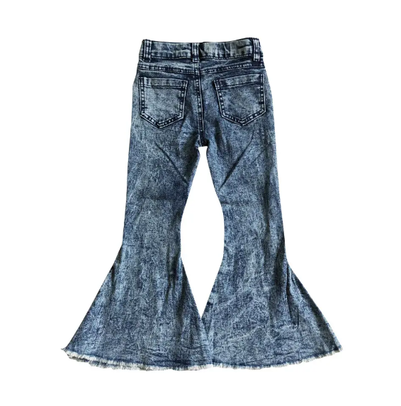 Girls Toddlers Bell Bottom Frayed Hem Jeans - abcthreads