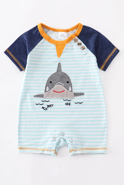 Shark Applique Baby Romper - abcthreads