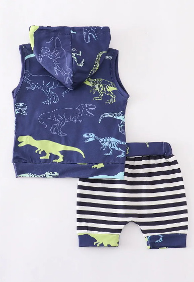 Navy Dinosaur Shorts Hoodie Set - abcthreads