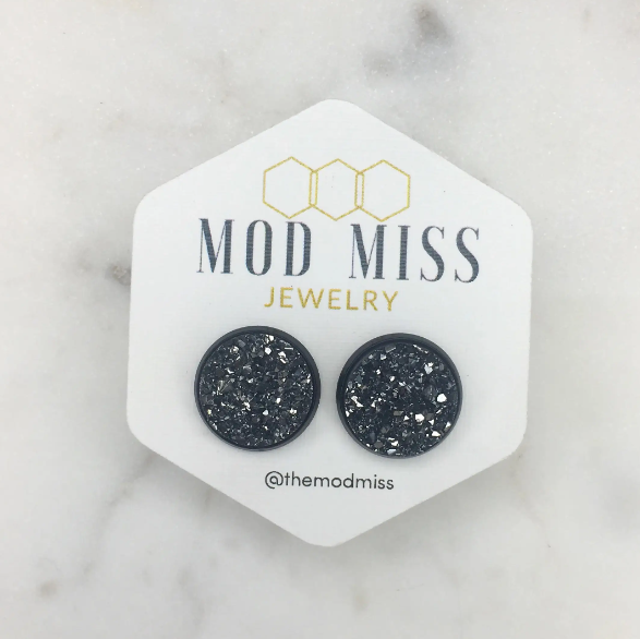 Gunmetal Druzy Stud Earrings - abcthreads