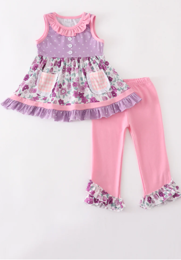 Pink & Purple Flower Ruffle Tunic & Leggings Set - abcthreads