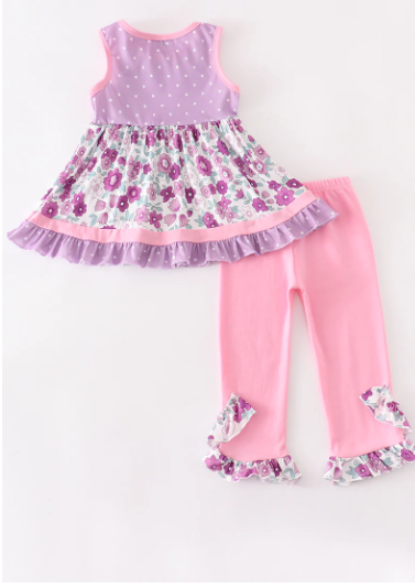 Pink & Purple Flower Ruffle Tunic & Leggings Set - abcthreads