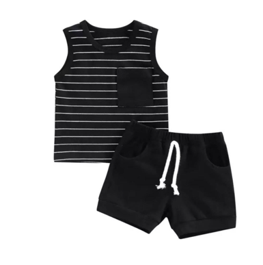 Boys 2 Piece Shortie Set - Black Stripe - abcthreads