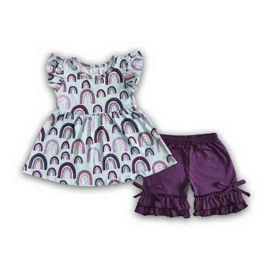 Purple Rainbow Flutter Sleeve 2 Piece Set - Girls/Toddlers - abcthreads