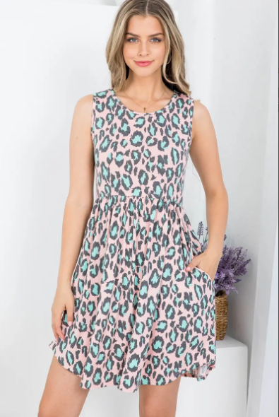 Women's Leopard Cinch Waist Dress W/Pockets - abcthreads