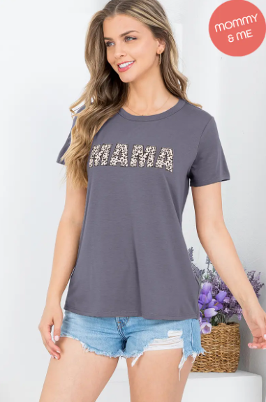 Leopard "MAMA" Graphic Tee in Gunmetal - abcthreads