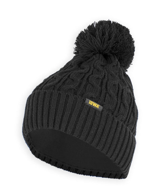 Black Knit Iowa Hawkeyes Beanie with Pom - abcthreads