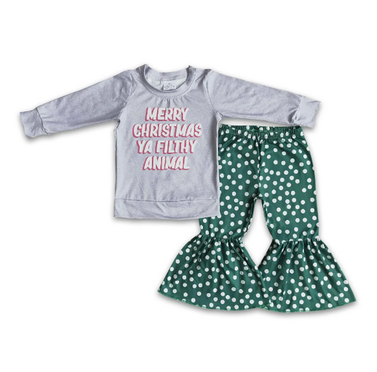 Merry Christmas Ya Filthy Animal Girls Two Piece Outfit Set - abcthreads