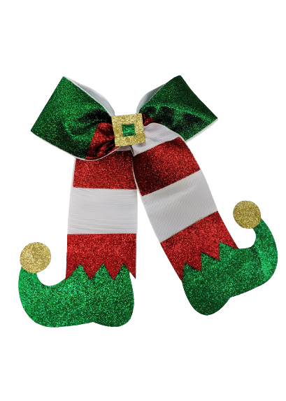 Santa's Helper Elf Feet Glitter Hair Bow Clip - abcthreads