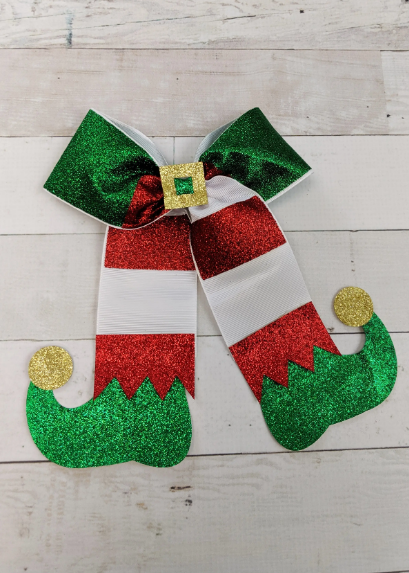 Santa's Helper Elf Feet Glitter Hair Bow Clip - abcthreads