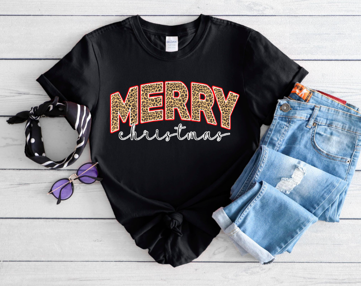 Merry Christmas Leopard Graphic Tee - abcthreads