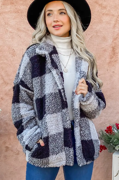 Women's Supersoft Plaid Sherpa Jacket - abcthreads